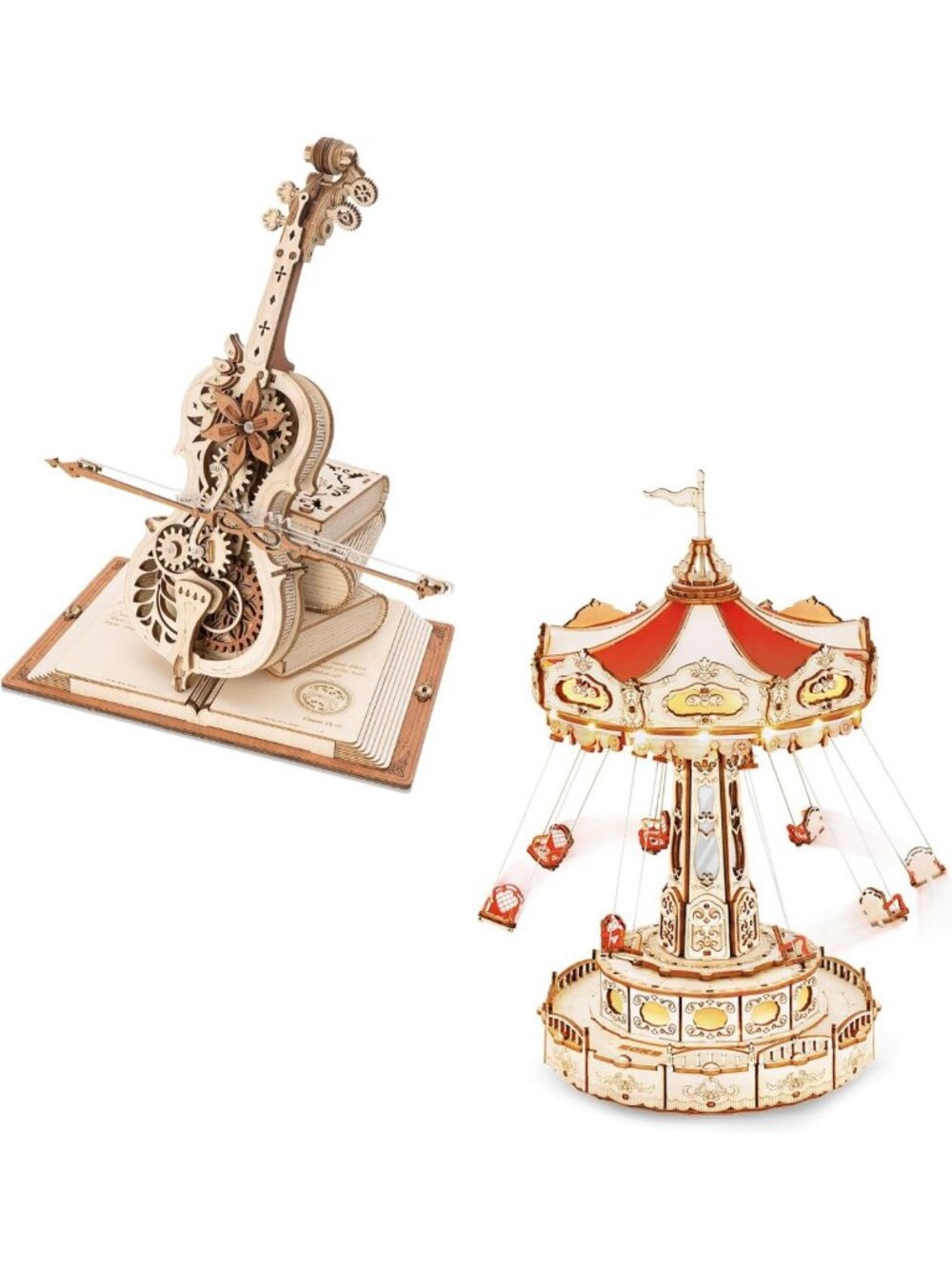 3D Cello Model Kit & Music Box | Rotating Swing Ride Puzzle for Adults